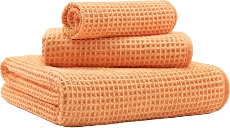 MICROFI New Microfiber Waffle Bath Towels, 3 Pieces, Oversized, Soft, Absorbent, Fast Drying, Lint Free, Includes Bath, Face and Hand Towels - Image 1